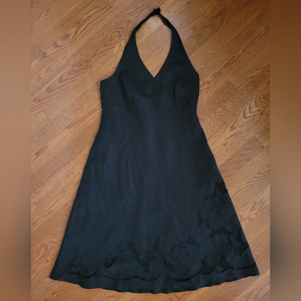 Vintage Ann Taylor Black linen halter dress